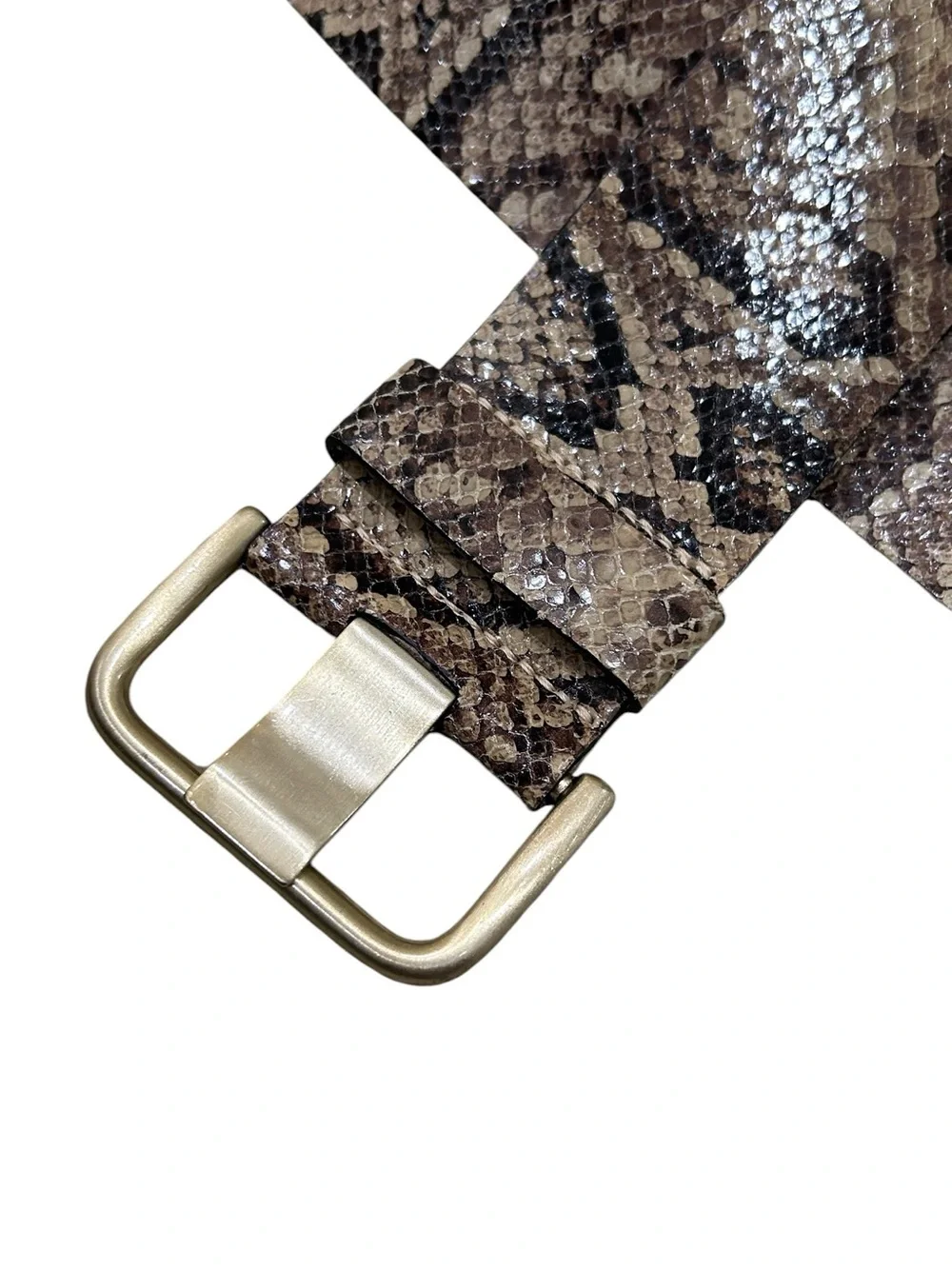 Banana Republic taupe Brown Snake-Print Leather Belt Gold Buckle Italy small